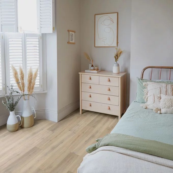 Camaro oak plank rigid floor bedroom