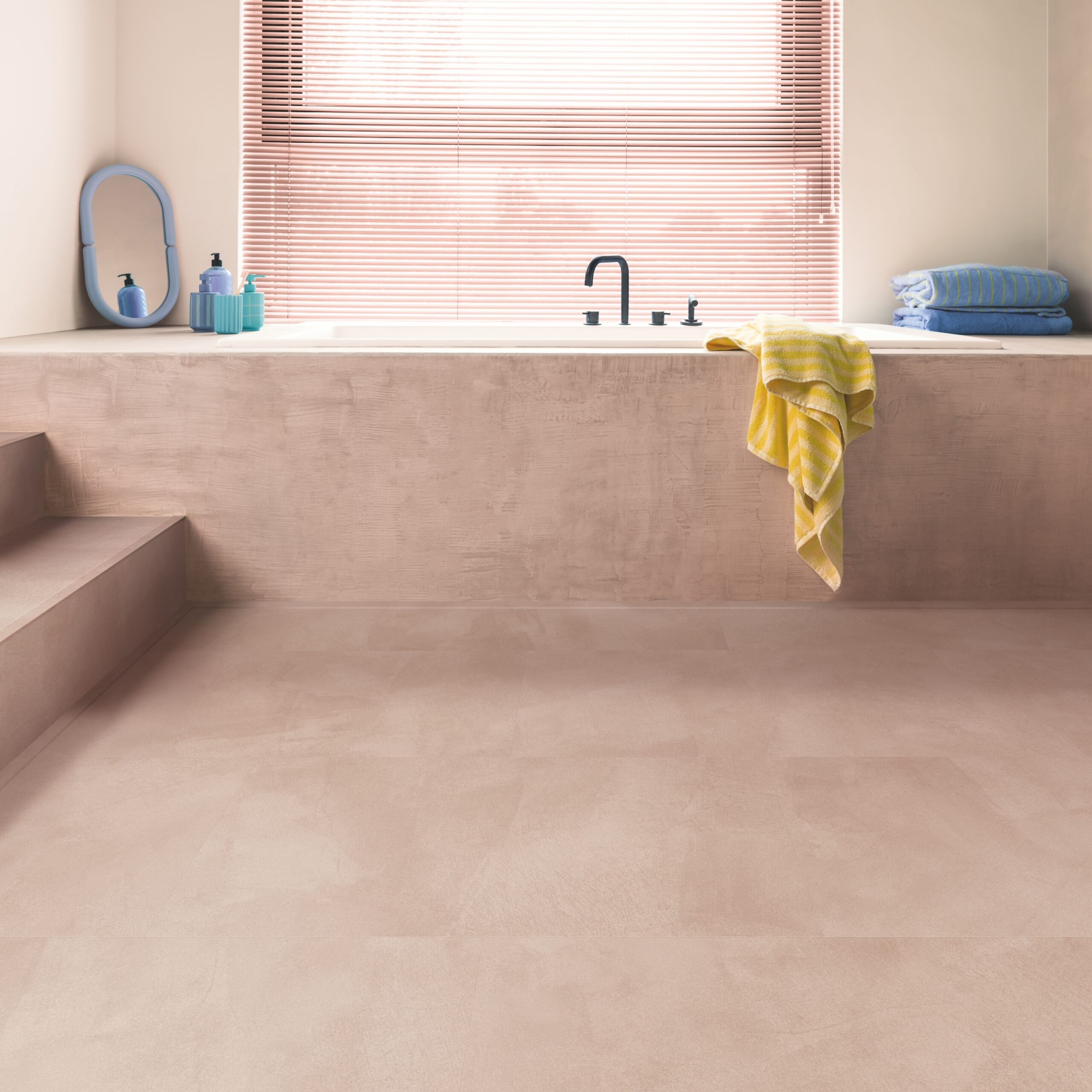 salmon coloured flooring bath