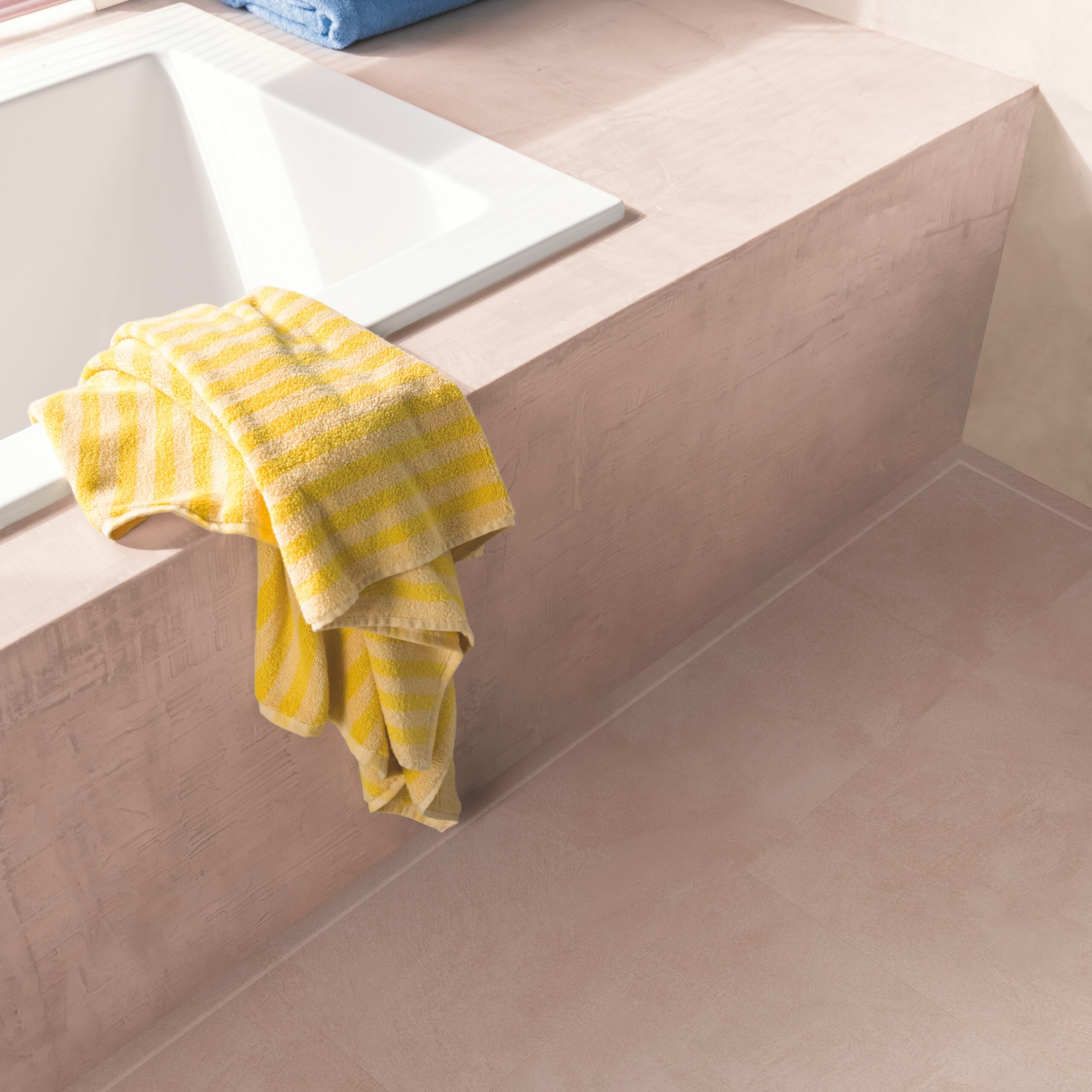 salmon coloured flooring bathroom