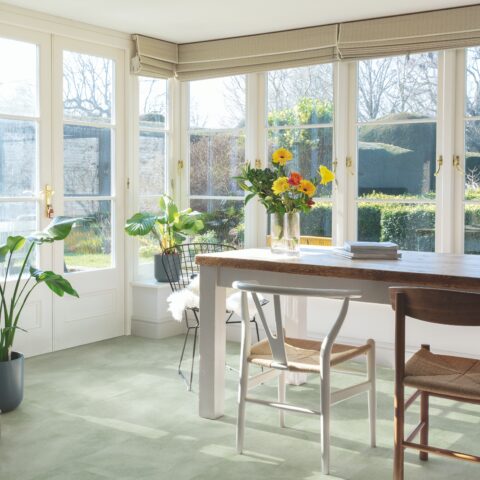 green vinyl flooring in sun room