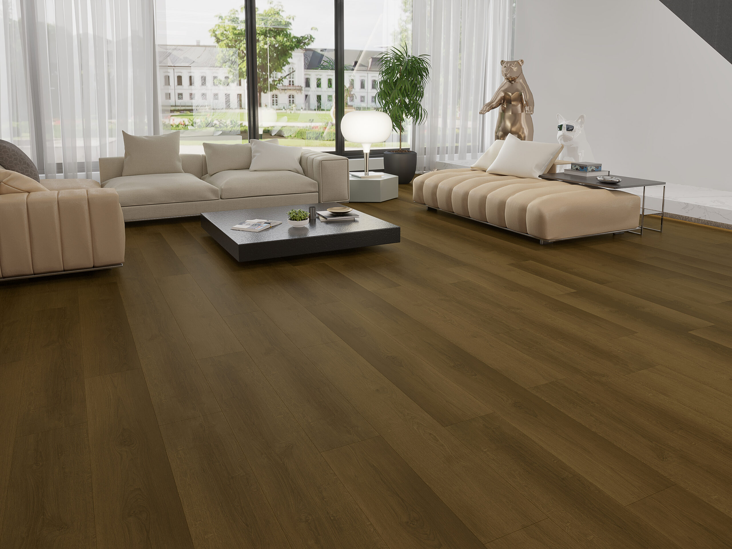 Rigid core vinyl floor - dark smoked in lounge room
